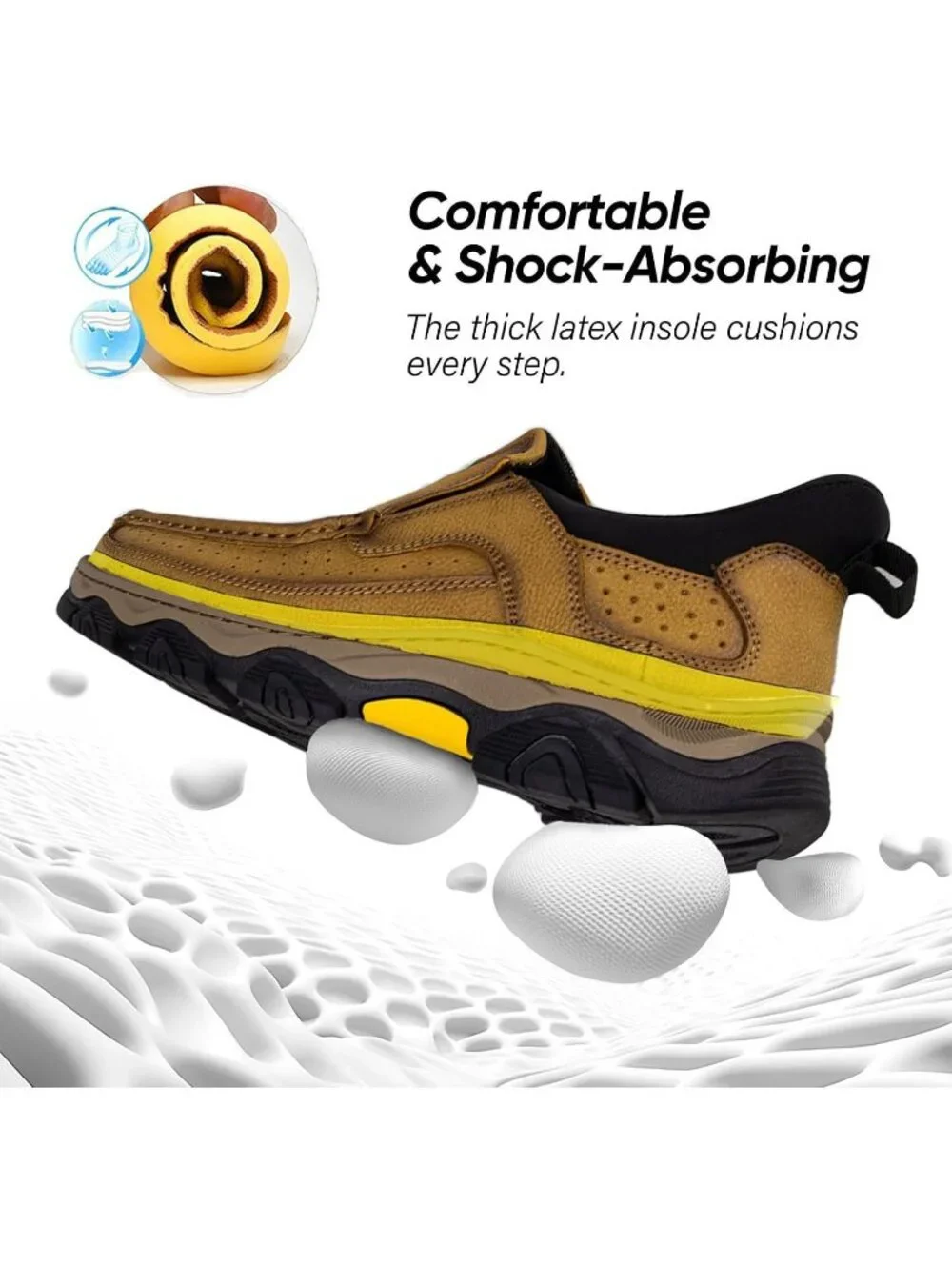 UPIShi Mens Dark Tan Leather Slip On Loafer Lightweight Cushioning Walking Shoes